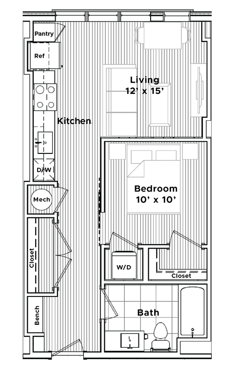 Floor plan for studio, 1 bath, 549 sqft